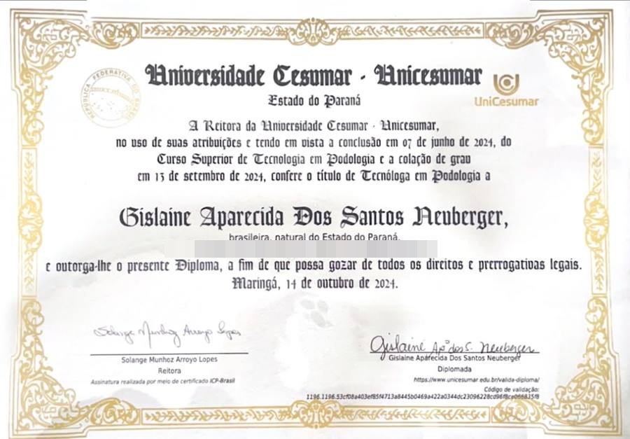 Diploma de Tecnóloga em Podologia